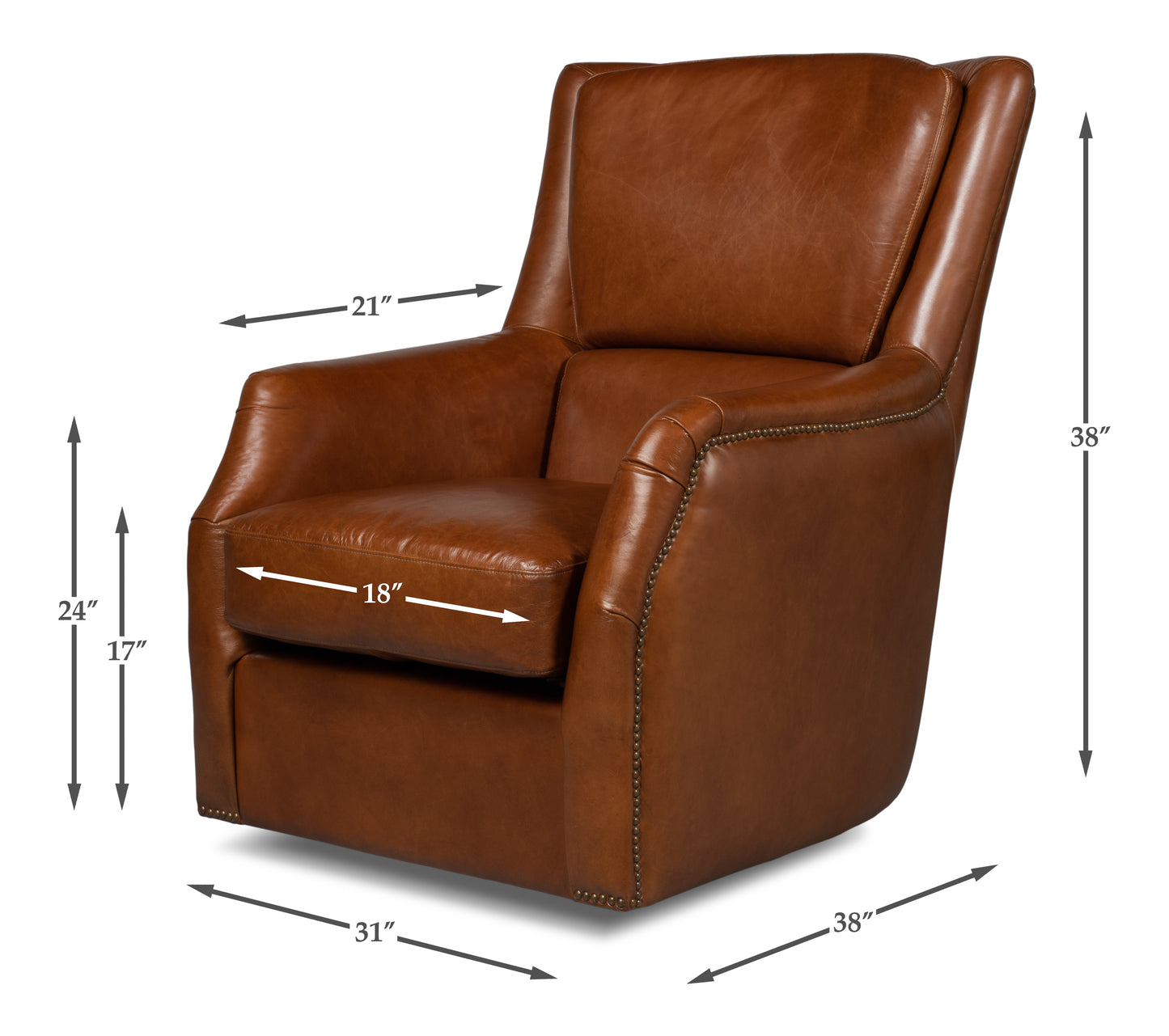 Baker Leather Swivel Chair Havana Lthr