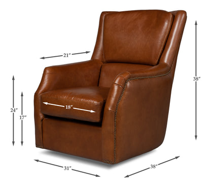 Baker Leather Swivel Chair Havana Lthr