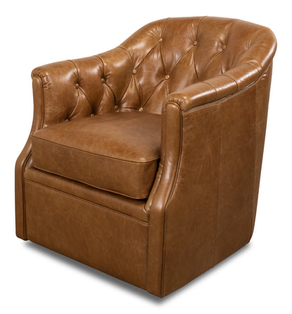 COOLIDGE LEATHER SWIVEL CHAIR, CUBA BROWN