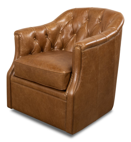 COOLIDGE LEATHER SWIVEL CHAIR, CUBA BROWN