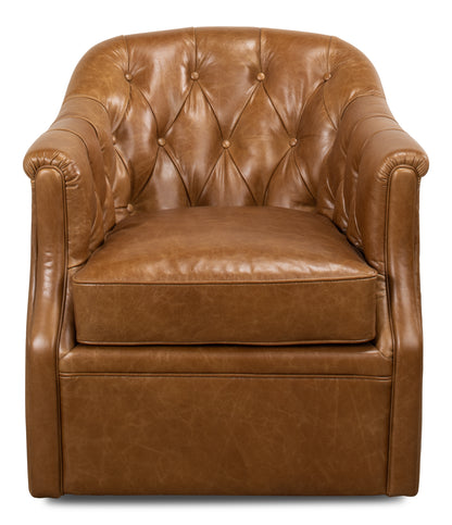 COOLIDGE LEATHER SWIVEL CHAIR, CUBA BROWN