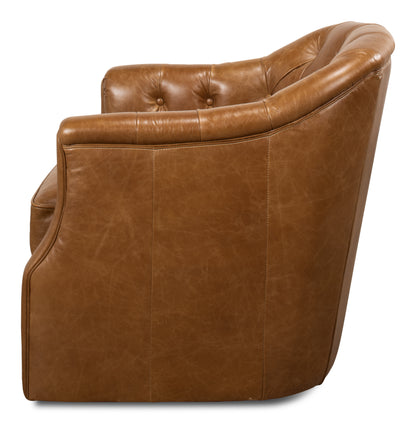 COOLIDGE LEATHER SWIVEL CHAIR, CUBA BROWN