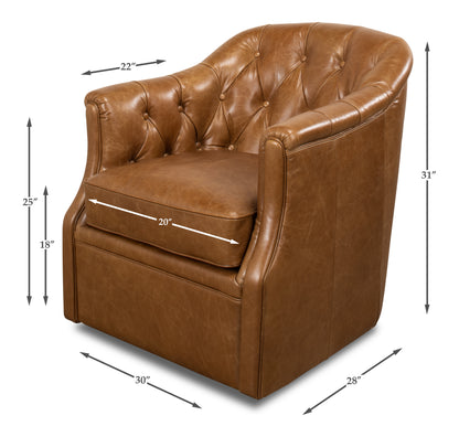 COOLIDGE LEATHER SWIVEL CHAIR, CUBA BROWN