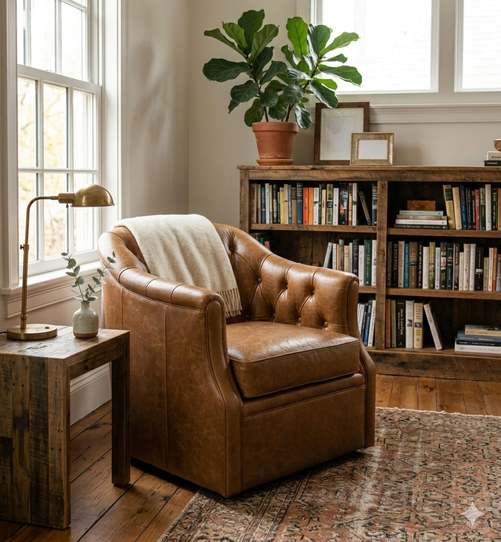 COOLIDGE LEATHER SWIVEL CHAIR, CUBA BROWN