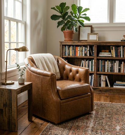 COOLIDGE LEATHER SWIVEL CHAIR, CUBA BROWN