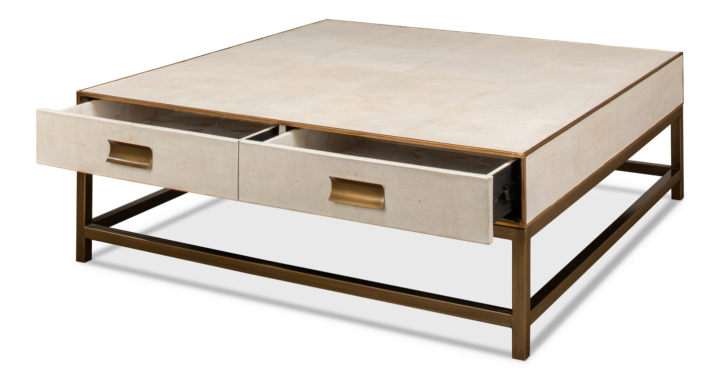 Gideon Shagreen Square Coffee Table - White