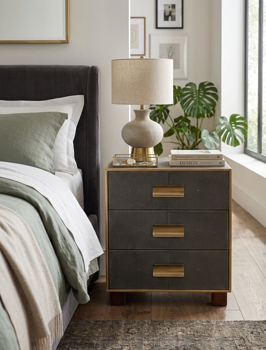 Gideon Shagreen 3 Drawer Side Table - Grey