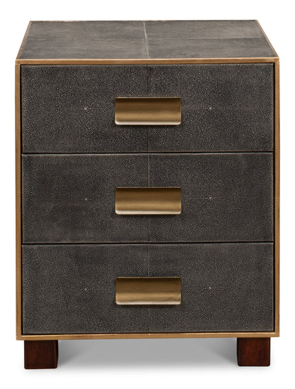 GIDEON SHAGREEN 3 DRAWER SIDE TABLE - GREY