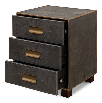 GIDEON SHAGREEN 3 DRAWER SIDE TABLE - GREY