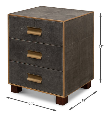 GIDEON SHAGREEN 3 DRAWER SIDE TABLE - GREY