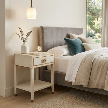 Gabriella Shagreen Nightstand - Osprey White