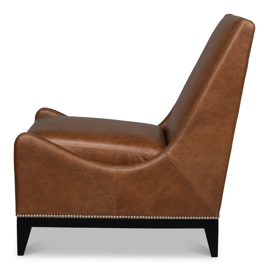 Brandy Contemporary Distilled Leather | Accent Chair | Cognac Brown