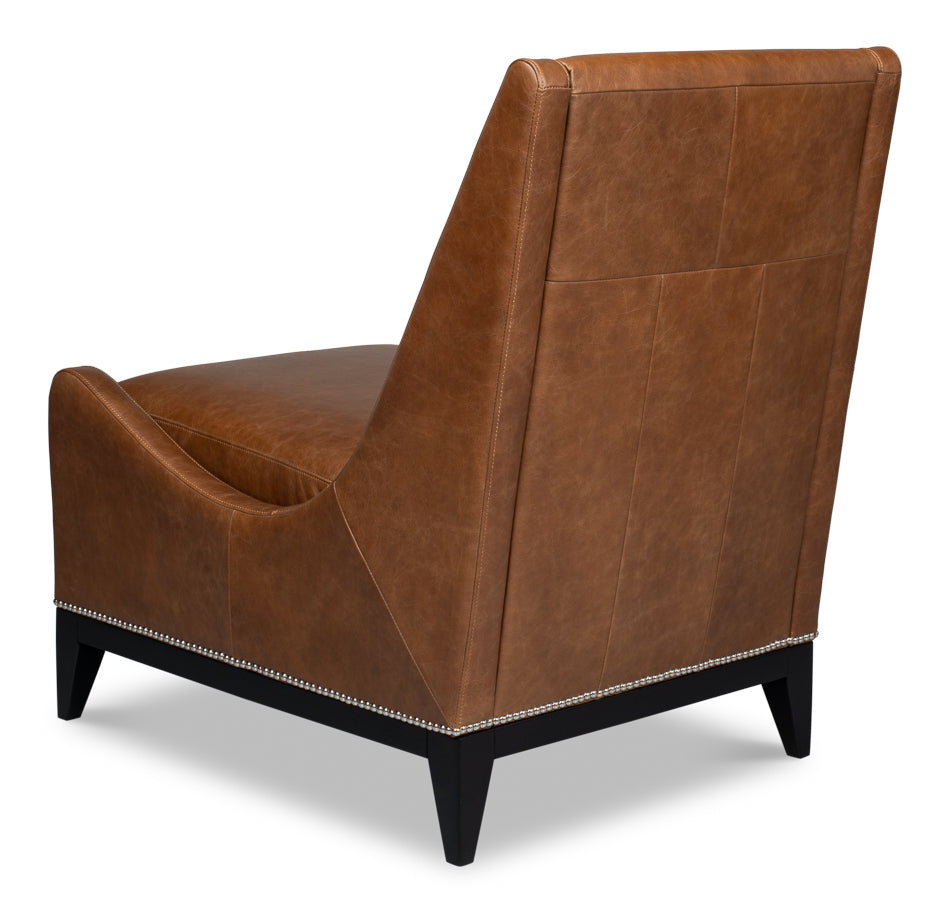 Brandy Contemporary Distilled Leather | Accent Chair | Cognac Brown