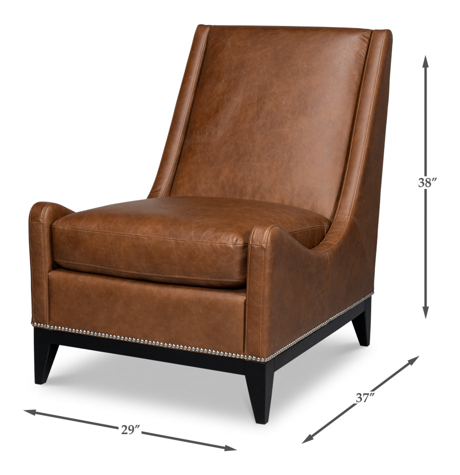 Brandy Contemporary Distilled Leather | Accent Chair | Cognac Brown