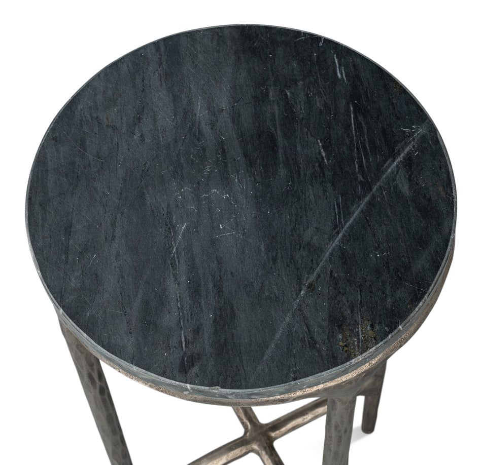 DERRICK IRON END TABLE WITH MARBLE TOP