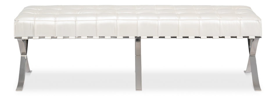 CATALUNYA LONG BENCH, WHITE PEARL LEATHER