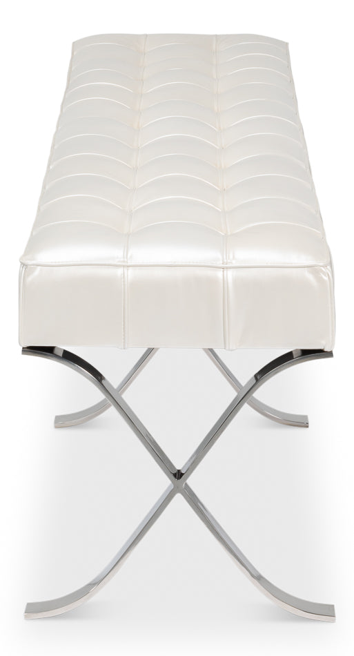 CATALUNYA LONG BENCH, WHITE PEARL LEATHER