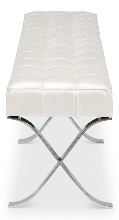 CATALUNYA LONG BENCH, WHITE PEARL LEATHER
