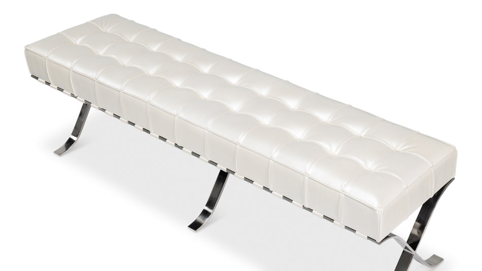 CATALUNYA LONG BENCH, WHITE PEARL LEATHER