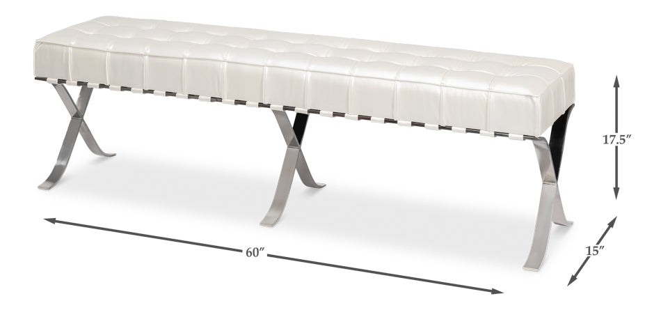CATALUNYA LONG BENCH, WHITE PEARL LEATHER