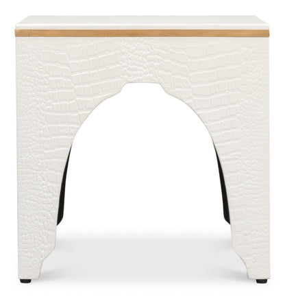 CROCO EMBOSSED LEATHER STOOL, PEARL