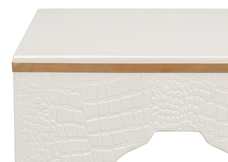 CROCO EMBOSSED LEATHER STOOL, PEARL