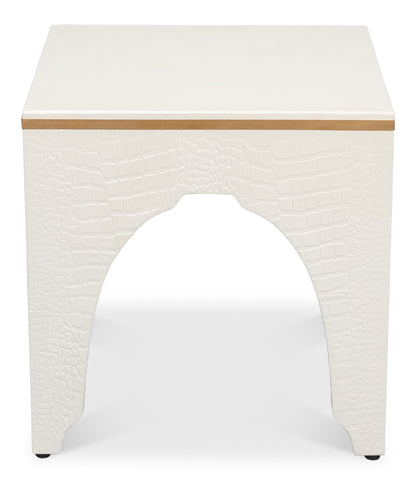 CROCO EMBOSSED LEATHER STOOL, PEARL