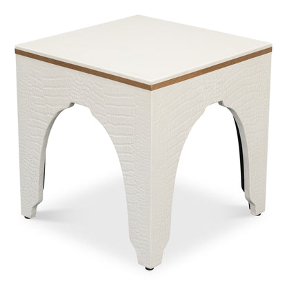 CROCO EMBOSSED LEATHER STOOL, PEARL