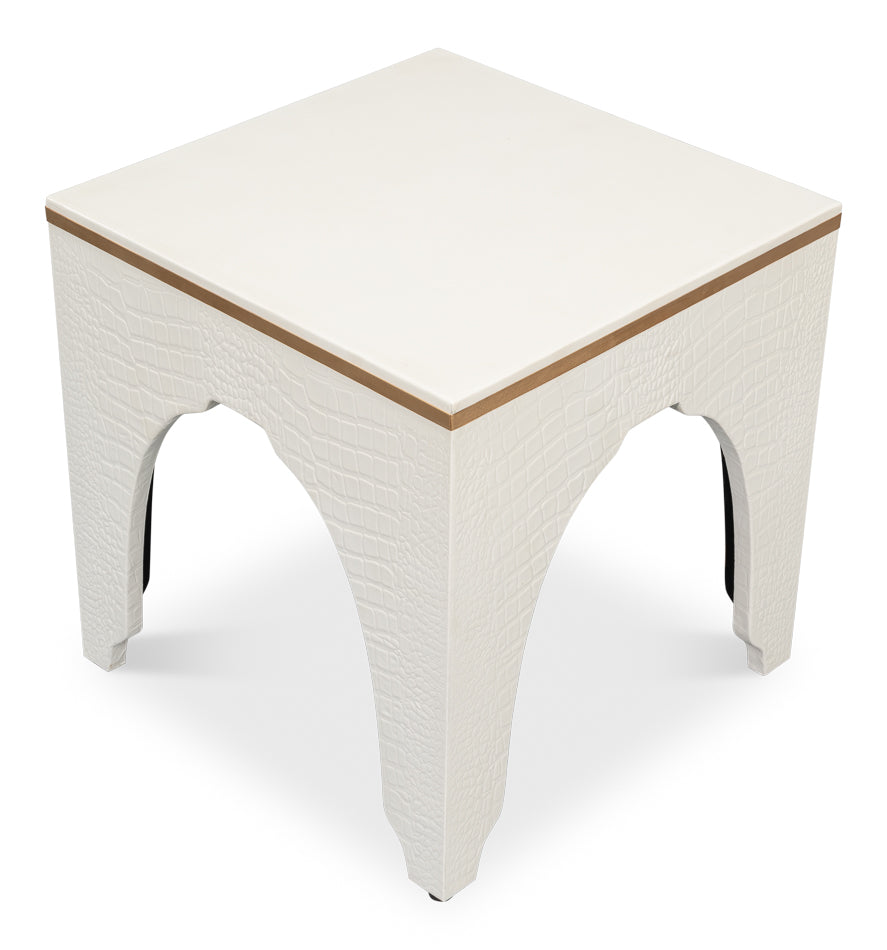 CROCO EMBOSSED LEATHER STOOL, PEARL