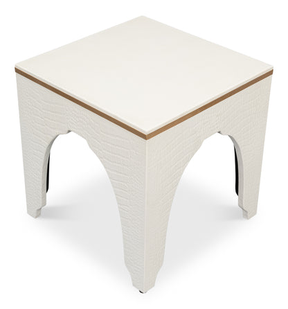CROCO EMBOSSED LEATHER STOOL, PEARL
