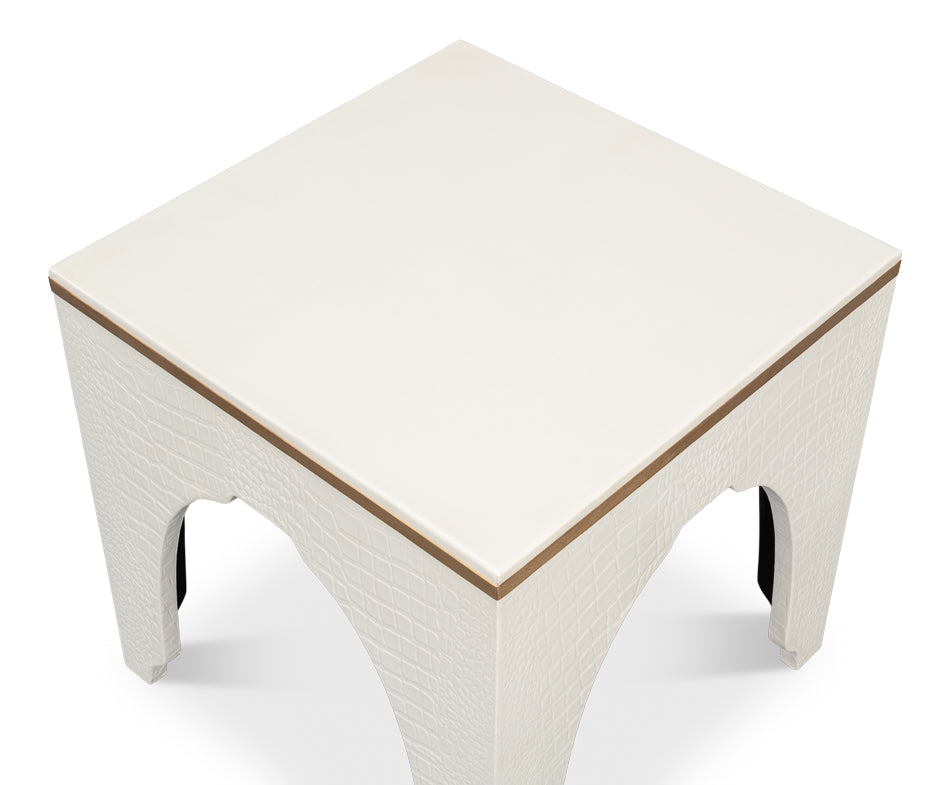 CROCO EMBOSSED LEATHER STOOL, PEARL