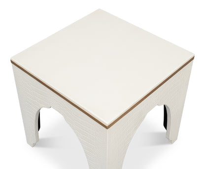 CROCO EMBOSSED LEATHER STOOL, PEARL