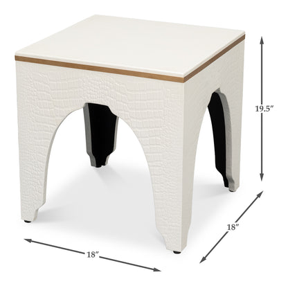CROCO EMBOSSED LEATHER STOOL, PEARL