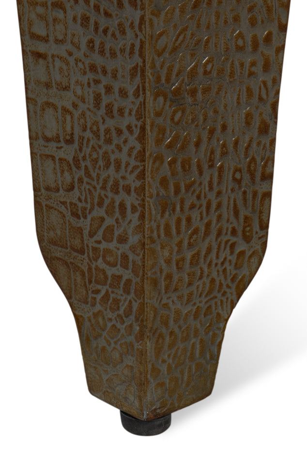 CROCO EMBOSSED LEATHER STOOL, ANT. GREEN