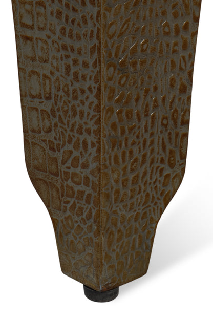 CROCO EMBOSSED LEATHER STOOL, ANT. GREEN