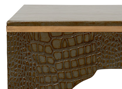 CROCO EMBOSSED LEATHER STOOL, ANT. GREEN