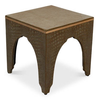 CROCO EMBOSSED LEATHER STOOL, ANT. GREEN