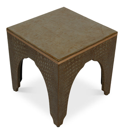 CROCO EMBOSSED LEATHER STOOL, ANT. GREEN