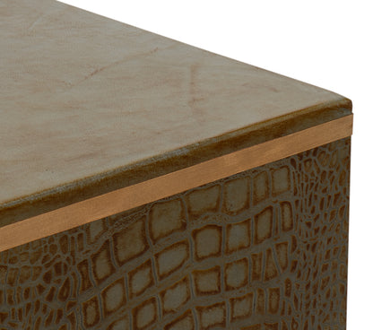 CROCO EMBOSSED LEATHER STOOL, ANT. GREEN