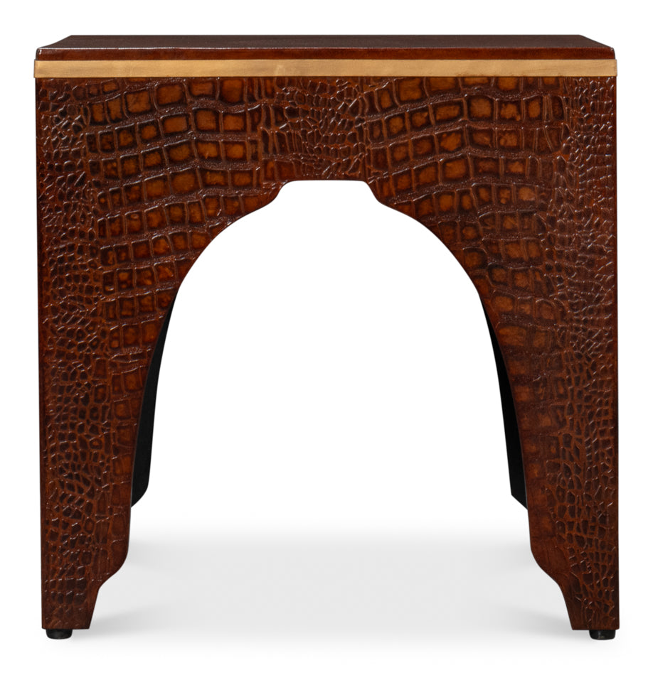 CROCO EMBOSSED LEATHER STOOL,TAN TESSORO