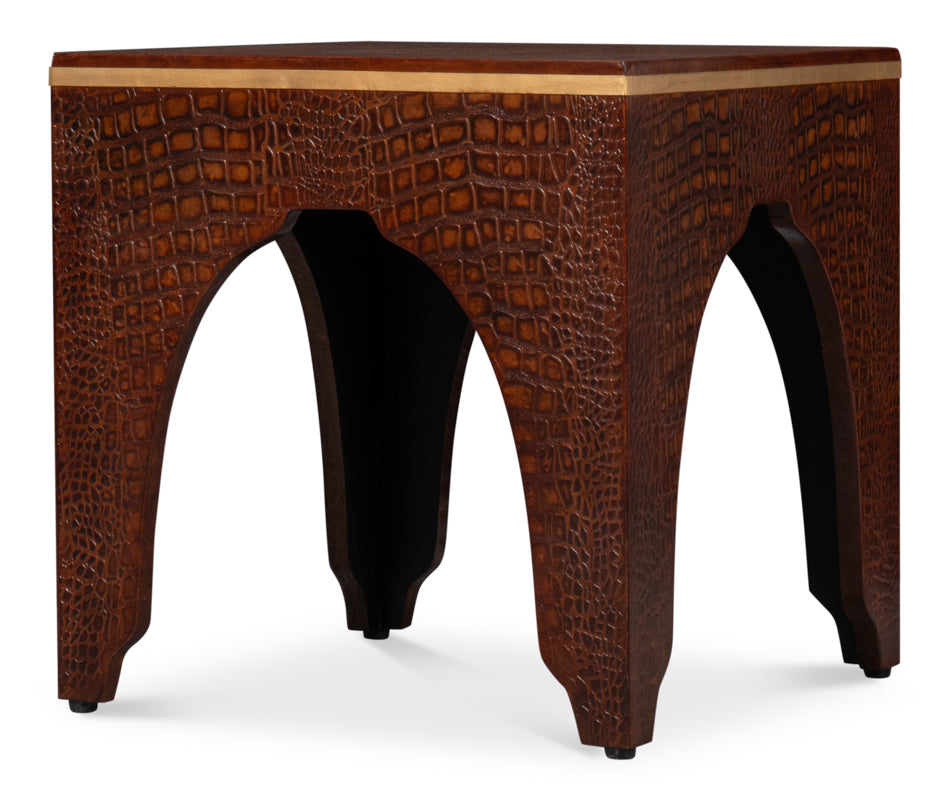 CROCO EMBOSSED LEATHER STOOL,TAN TESSORO