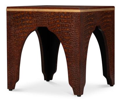 CROCO EMBOSSED LEATHER STOOL,TAN TESSORO