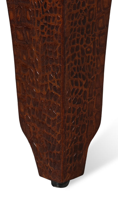 CROCO EMBOSSED LEATHER STOOL,TAN TESSORO