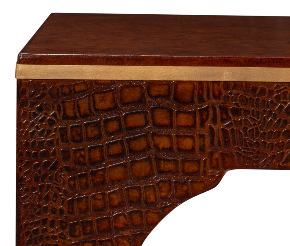 CROCO EMBOSSED LEATHER STOOL,TAN TESSORO