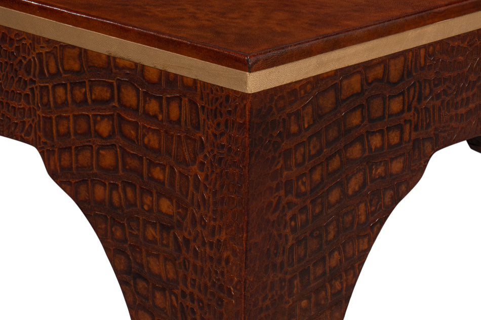 CROCO EMBOSSED LEATHER STOOL,TAN TESSORO