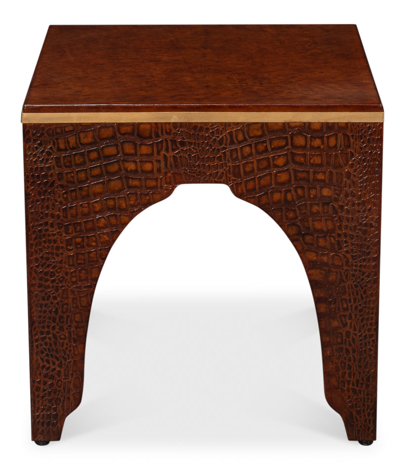 CROCO EMBOSSED LEATHER STOOL,TAN TESSORO
