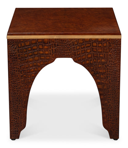 CROCO EMBOSSED LEATHER STOOL,TAN TESSORO