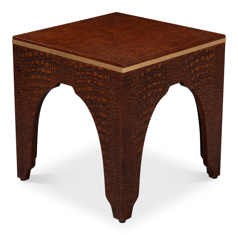 CROCO EMBOSSED LEATHER STOOL,TAN TESSORO