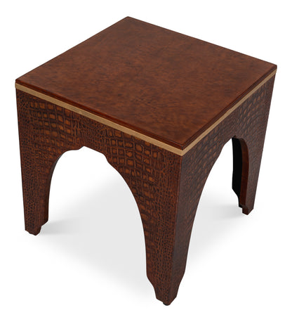 CROCO EMBOSSED LEATHER STOOL,TAN TESSORO