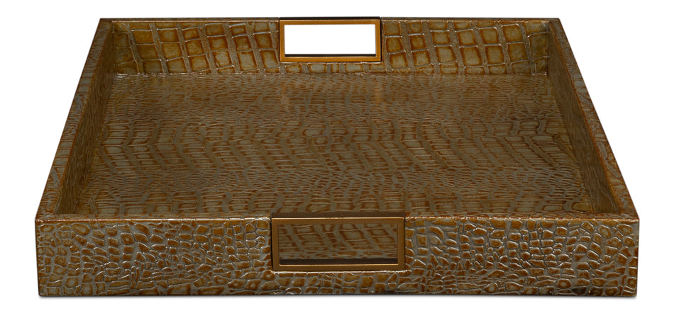 Norton Leather Tray Croco Leather Antique Green